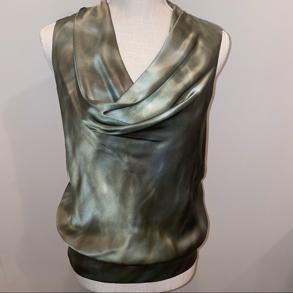 NWT - DUE PER DUE Green 100% Silk Women’s Sleeveless Halter Top, Size 14